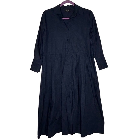 Chepè Navy Blue Cotton Button Down Lagenlook Maxi Dress - Picture 2 of 15